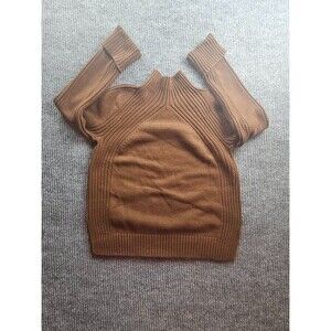 Minimalist Brown Mock Neck Sweater - Architectural Ribbed Knit - Size M